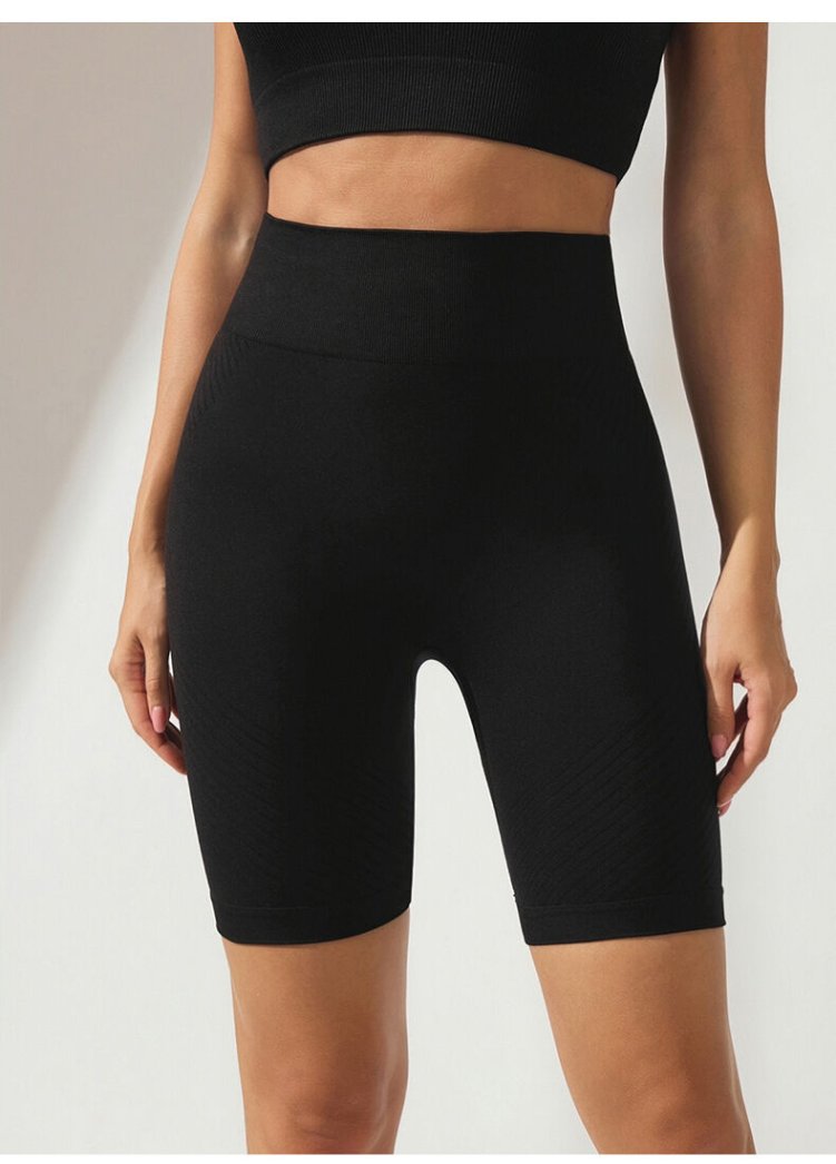 Front view of high-waisted yoga shorts