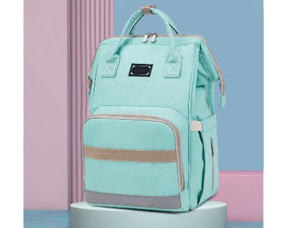Side view of a diaper bag showing its sleek design and practical features