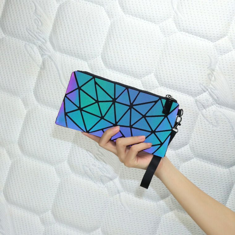 Side view of reflective geometric quilted promotional bag