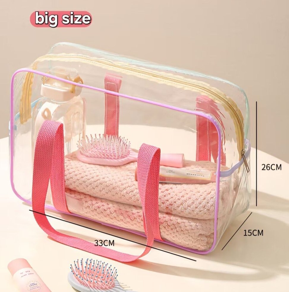 Detail view of transparent washbag