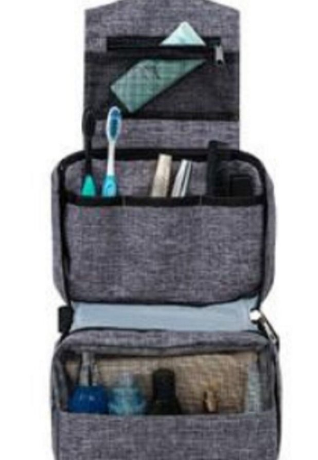 Green cosmetic bag with textured surface