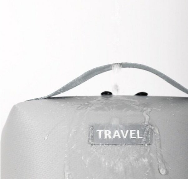 Detailed view of the cosmetic bag's elegant design and material texture