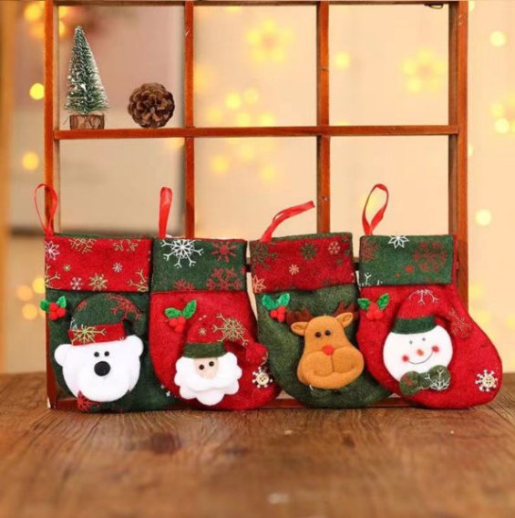 Red Christmas stocking with festive patterns