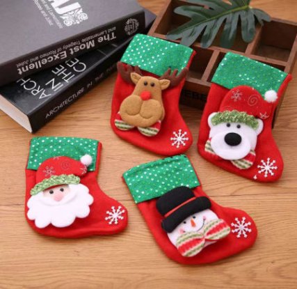 White fur-trimmed Christmas stocking