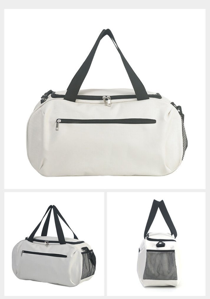 Interior view of duffle bag, showing its spacious compartment and pockets