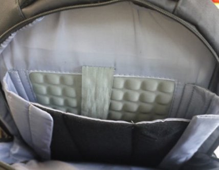 Side view of polyester laptop backpack for promotional use