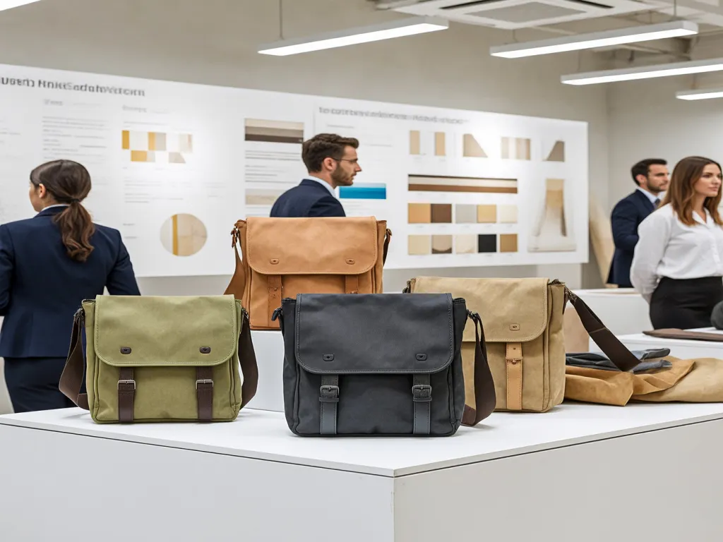 Crossbody bags displayed in an office setting