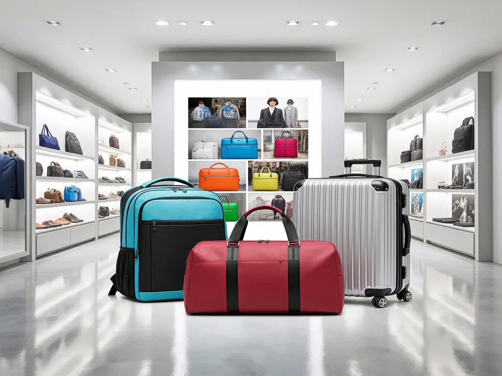 Travel bags for women displayed in a store