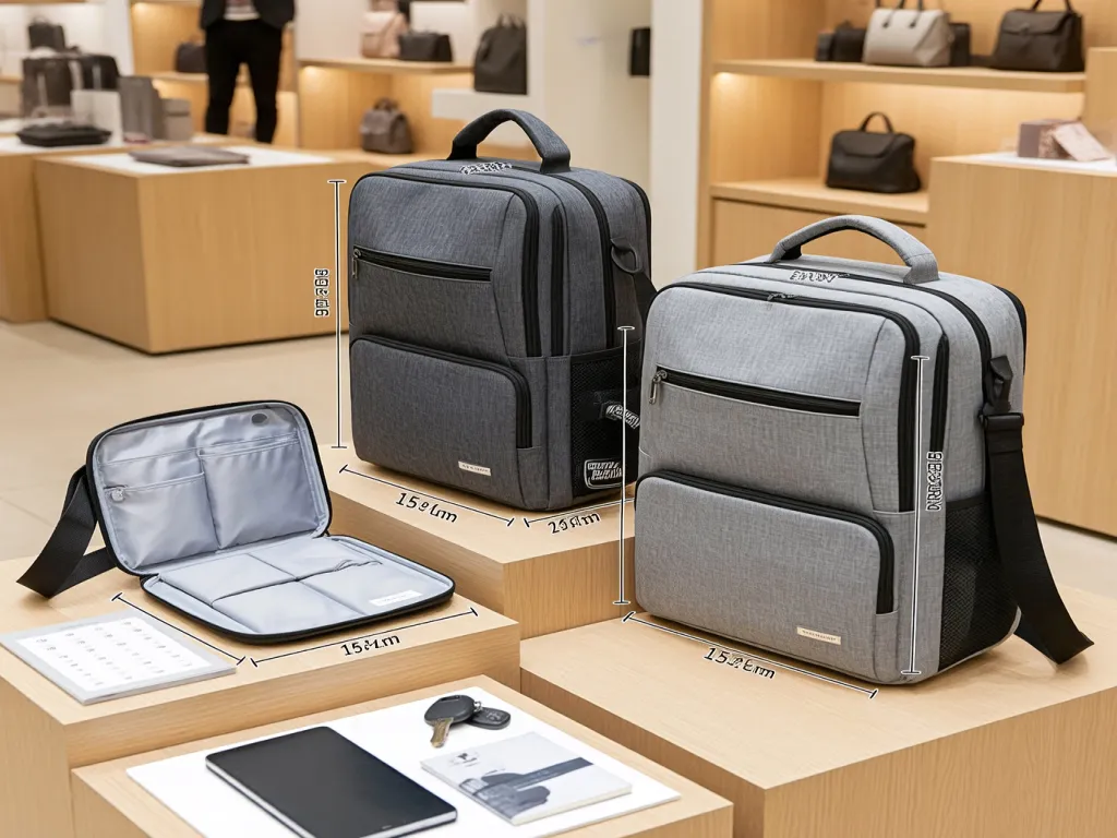 Modern gray crossbody bags with detailed interior compartments