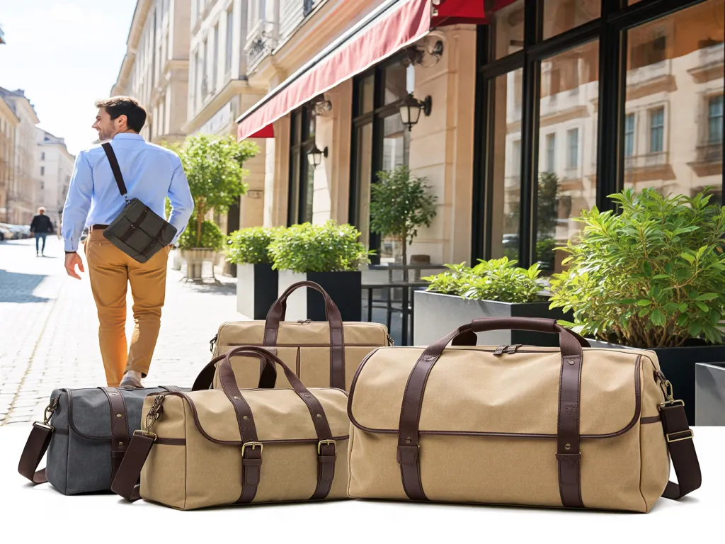 A man wearing a crossbody bag walking on a city street