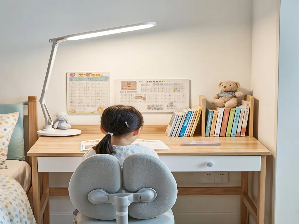Children using a desk lamp for homework