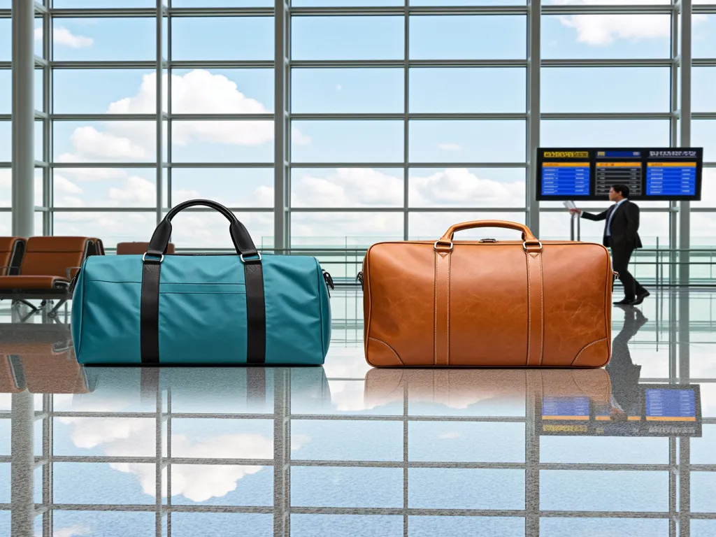 Two travel bags placed in an airport terminal, ready for travel