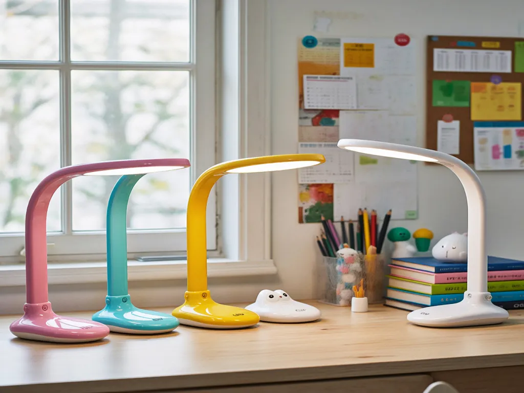 A variety of desk lamps for children in different colors
