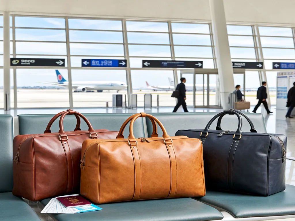 Travel tote bags displayed at an airport