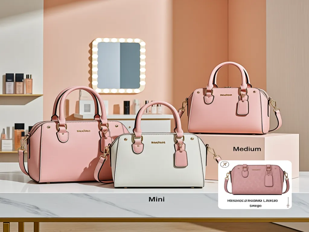 Mini and medium sized cosmetic coach bags on display