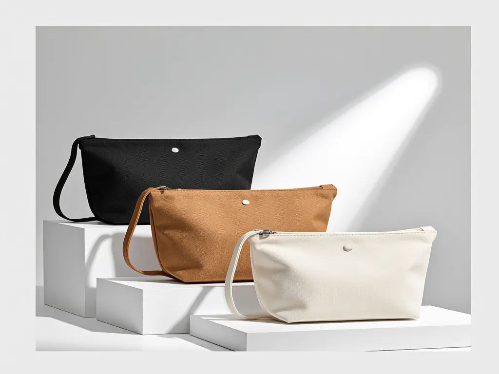 Black, brown, and white minimalist cosmetic travel bags