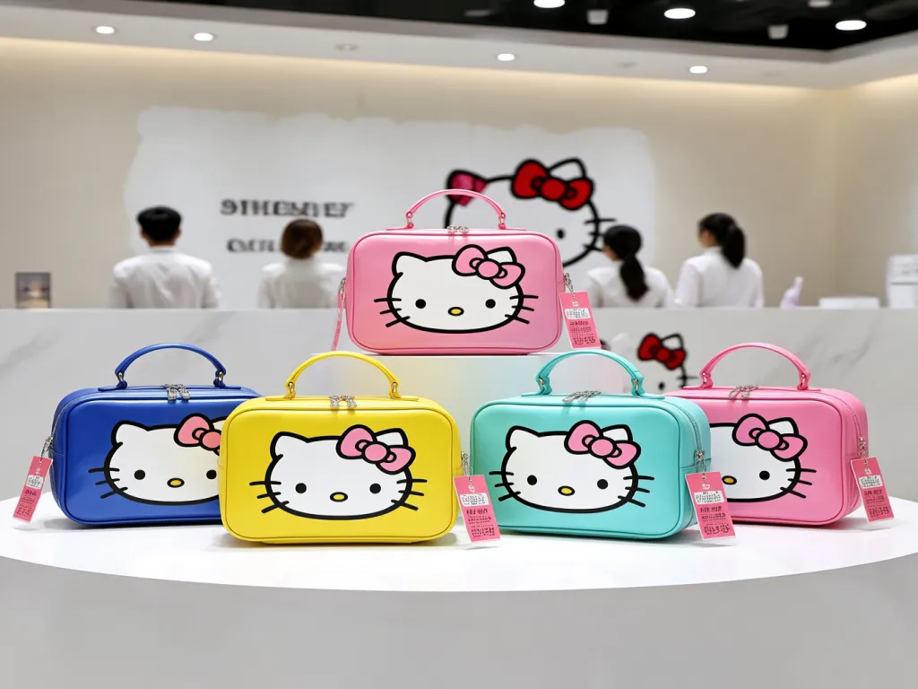 Multicolor Hello Kitty cosmetic bags on display