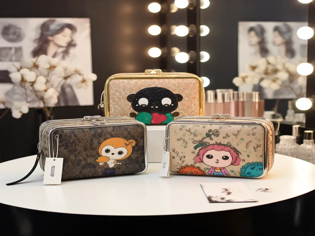Cute character designs on personalized cosmetic bags