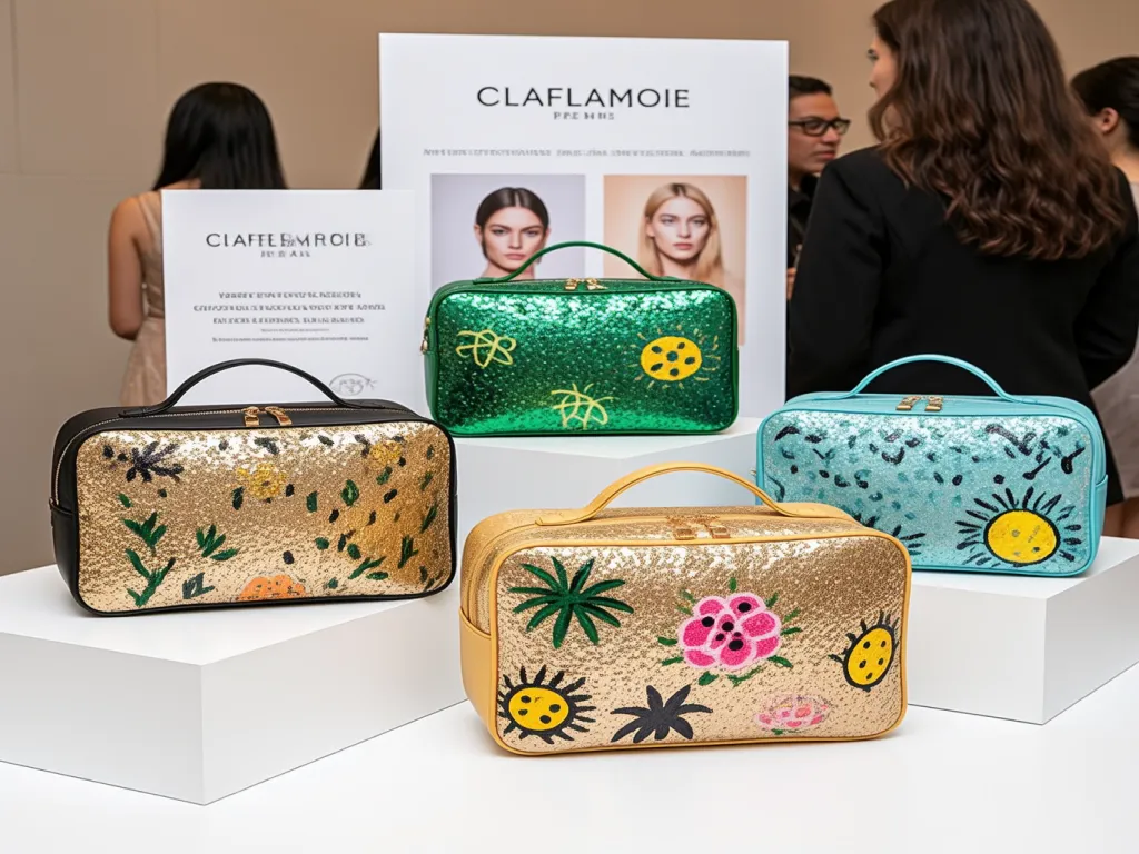 Glittery design personalized cosmetic bags at an event