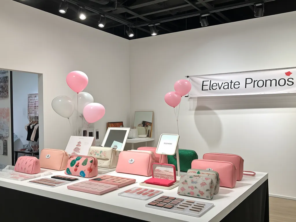 Display of personalized cosmetic bags in a store