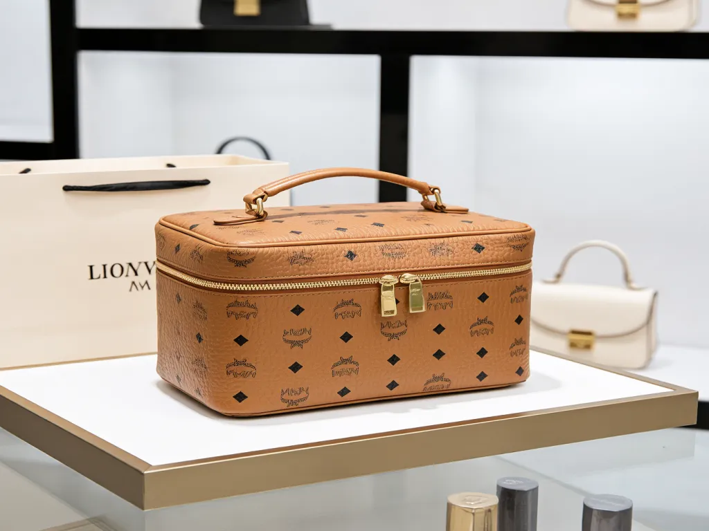 A luxury custom cosmetic box with a distinctive pattern displayed in a store